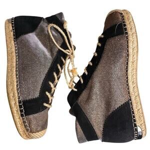 Stuart Weitzman Black‎ Glitter Espadrille High Top Sneakers Women's Lace Up
